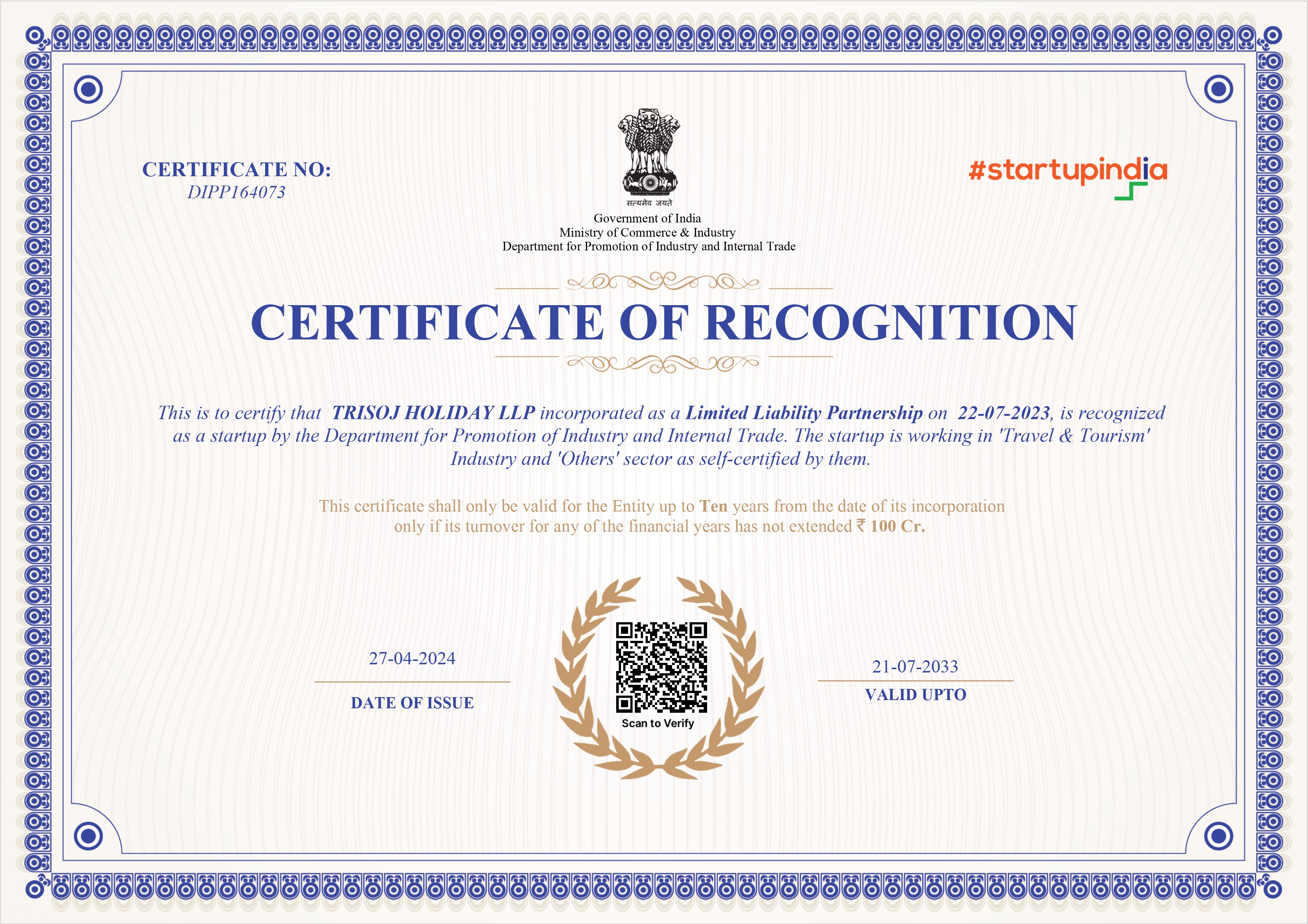 Start-Up India Certificate